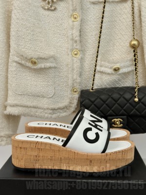 Chanel Lambskin Lambskin Platform Slide Mule White