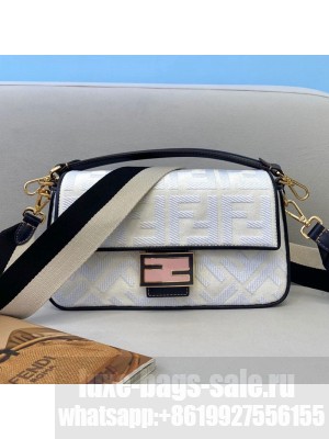 Fendi Baguette Medium FF Canvas Bag White  2021 Collection