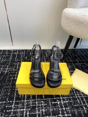 Fendi Women's Black Baguette Ff Leather Sandal