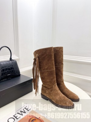 Chanel Suede Tassel Boots Brown