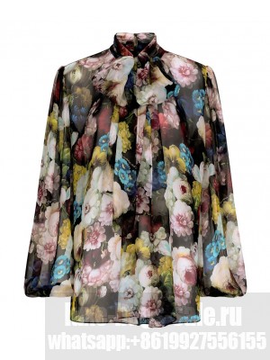 Dolce & Gabbana Women's Night Flower Print Chiffon Shirt Polychrome
