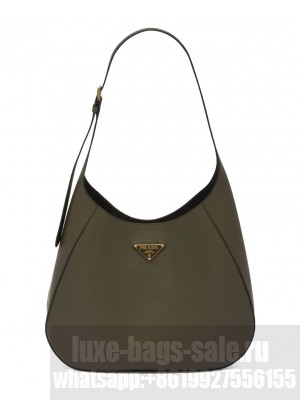 Prada Large Leather Shoulder Bag With Topstitching 1BC181 Green