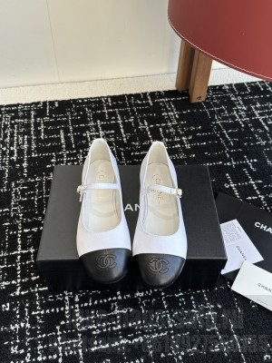 Chanel Cotton & Lambskin Mary Janes Ballet Flats White 2025 G46379 
