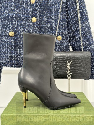 Gucci Metal-Tone Heel Ankle Boots 8.5cm in Black Leather