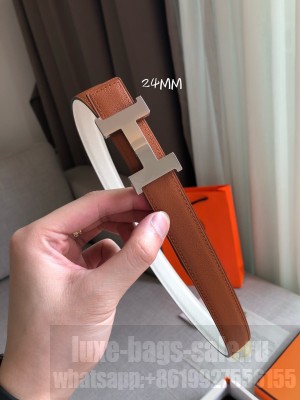 Hermes Mini Constance Reversible Leather Belt with H Buckle 24mm Brown 2019 Collection