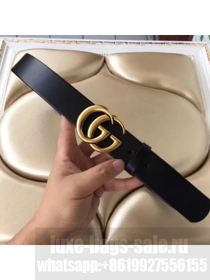 Gucci 3.8cm Wide Leather Belt With gold gg buckle black
