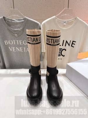 Christian Dior D-Major Boot Black Calfskin with Beige Technical Knit