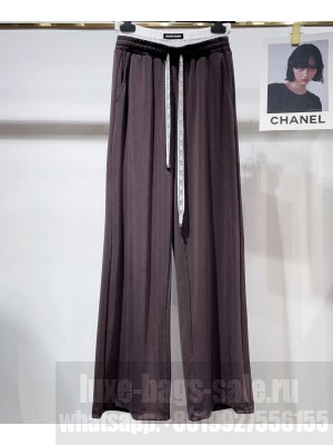 Miumiu Women's Lace Panel Wide-leg Pants Dark Coffee