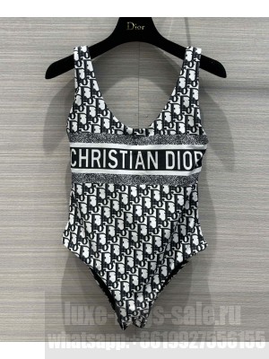 Christian Dior Women's Oblique Camisole One-piece Swimsuit Black