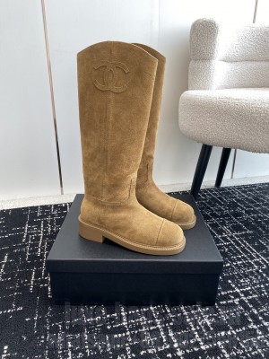 Chanel Women's 3cm Suede Rider Long Boots Brown 2024