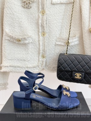 Chanel Silk CC 5cm Sandals Blue 2025 