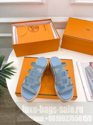 Hermes Isabella 30 Epsom calfskin sandal blue