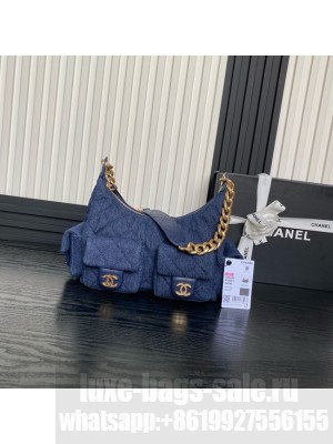 Chanel MAXI HOBO BAG Washed Denim AS5338 dark Blue