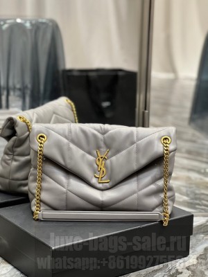 Yves Saint Laurent LOULOU PUFFER MEDIUM BAG IN QUILTED CRINKLED MATTE LEATHER Y577475 gray