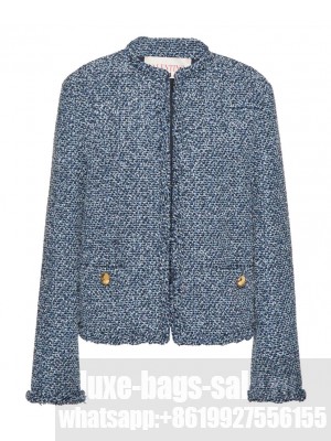 Valentino Women's Textured Tweed Denim Jacket Blue
