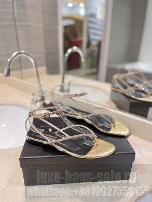 Saint Laurent Crystal Flat Thong Sandals 01
