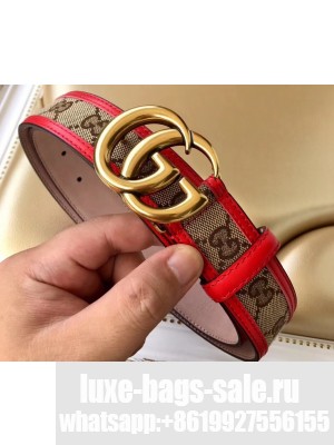 Gucci Width 3.5cm GG Canvas Belt with Double G Buckle Red