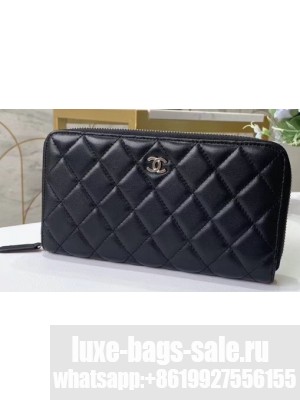 Chanel Classic Long Zipped Wallet 31507 Lambskin Black/Silver