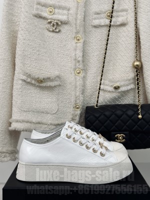 Chanel 3.5cm Platform Calfskin Sneakers White