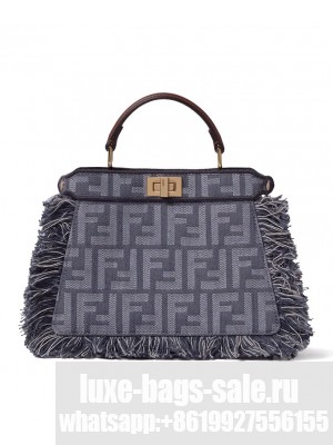 Fendi Peekaboo ISeeU Extra Small Denim Jacquard Bag 8BN335 Blue