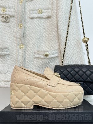 Chanel Quilted Calfskin Platform Loafers Beige 2023