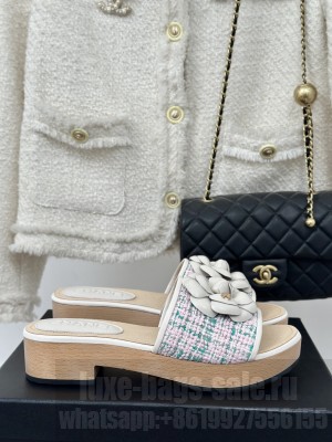 Chanel Calfskin Heel Slides Sandal 4cm with Camellia Bloom 015