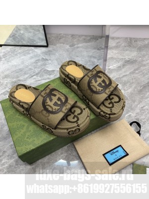 Gucci Jumbo GG Canvas Platform 5cm Slide Sandals with Interlocking G 2023 08