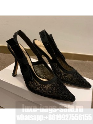 Dior J'Adior Slingback Pumps/Ballerinas Flats in Black Beads Mesh Embroidery Spring/Summer 2021 Collection