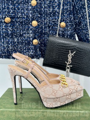 Gucci 9.5cm Horsebit Light Pink GG canvas Platform Sandals