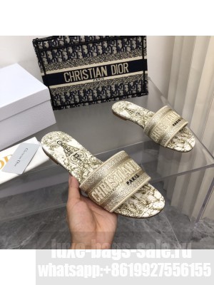 Dior Dway Slide With Crystal Embroidered Cotton Gold 2022 Collection