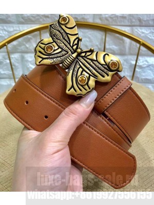 Gucci Width 4cm Leather Belt Brown with Butterfly Buckle