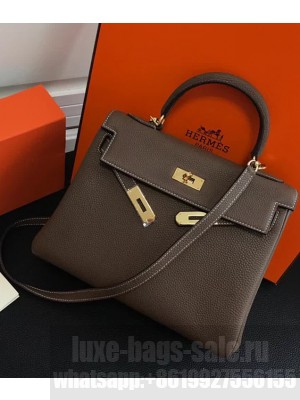 Hermes Kelly 25 Bag in Calf Leather with Gold Hardware Grey Elephant 