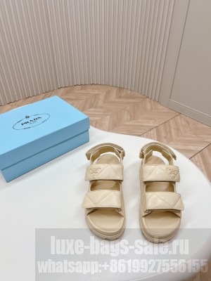 Prada Metal lettering logo Leather sandals 2024 Beige