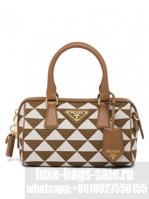 Prada Symbole Embroidered Jacquard Fabric Top-handle Bag Coffee