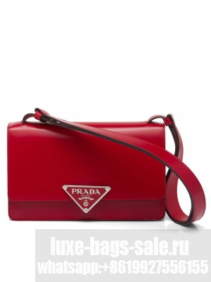 Prada Embleme Brushed-Leather Bag Red