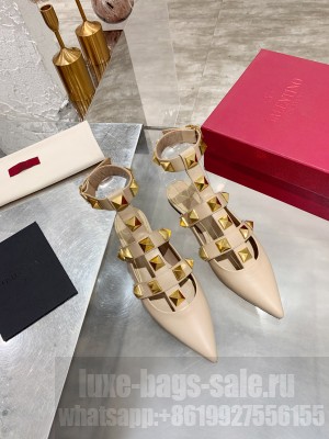 Valentino Garavani Roman Stud ballet flat in calfskin with straps Nude