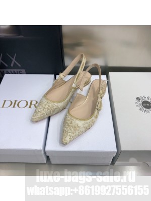 Dior J'Adior Slingback Flat in Quake Oblique Embroidery White/Gold 2022 Collection