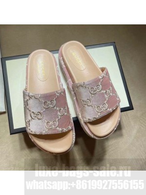 Gucci Velvet GG Platform Slide Sandal 573018 Light Pink 2021 Collection