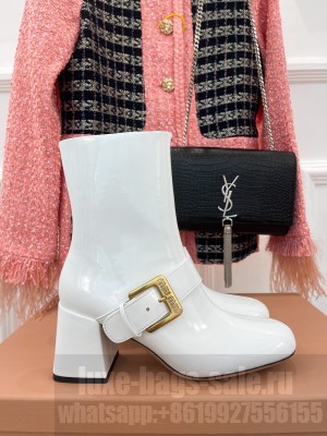 Miu Miu 75mm patent leather white Booties