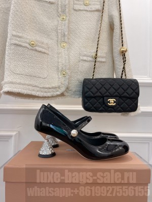 Miu Miu Women's Patent Leather With metal chain Loafer Black/White