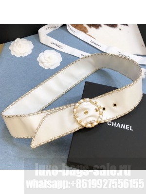 Chanel White Lambskin Belt 50mm with Framed Buckle and Chain Charm  2021 Collection