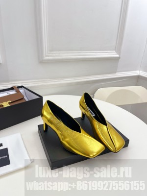 JIL SANDER Lambskin Squared Toe 6.5cm Gold Pumps
