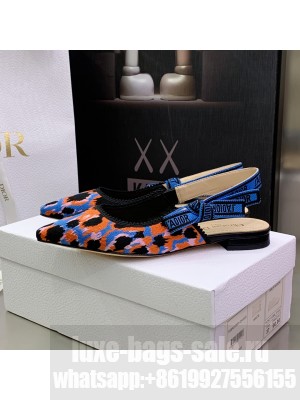 Dior J'Adior Slingback Ballerinas Flat in Blue Multicolor Mizza Cotton Embroidery 2022 Collection