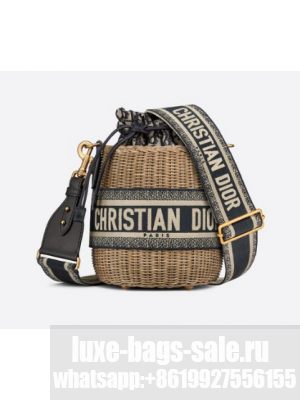 DIOR WICKER BUCKET BAG Blue Dior Oblique Jacquard and Natural Wicke M7600C