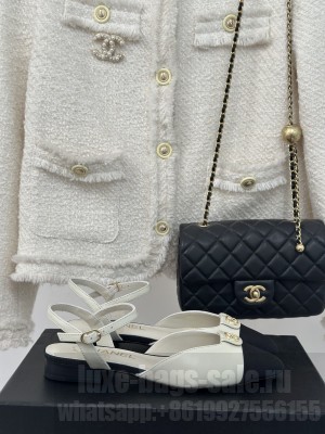 Chanel Lambskin & Satin Flat Sandals White