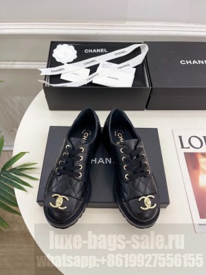 Chanel Lambsink Quilted CC Logo Lace-up Loafer Black 2025