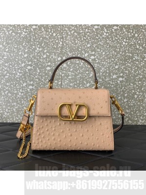 VALENTINO VSLING small Ostrich pattern Shoulder bag WB0F53 Cinnamon Pink