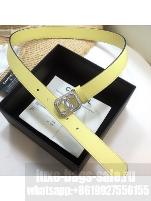 Chanel Leather Belt 30mm with Framed Crystal CC Buckle Yellow  2021 Collection