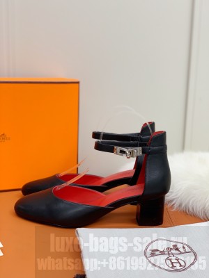 Hermes Kelly Black Leather 4.5cm Pumps 2021 Collection