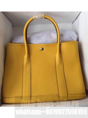 Hermes Leather Garden Party Medium Bag In Yellow